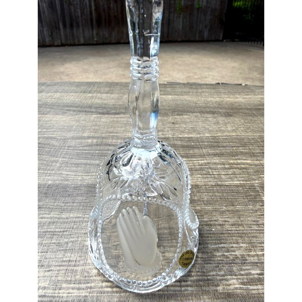 Emson 24% Lead Crystal Praying Hands Bell Psalm 23 Lord Is My Shepherd 5.5"